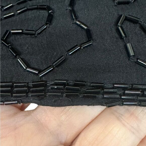 Vintage Laurence Kazar 100% Silk Silver & Black Sequin Beaded Dress glam 80’s L - Picture 11 of 13